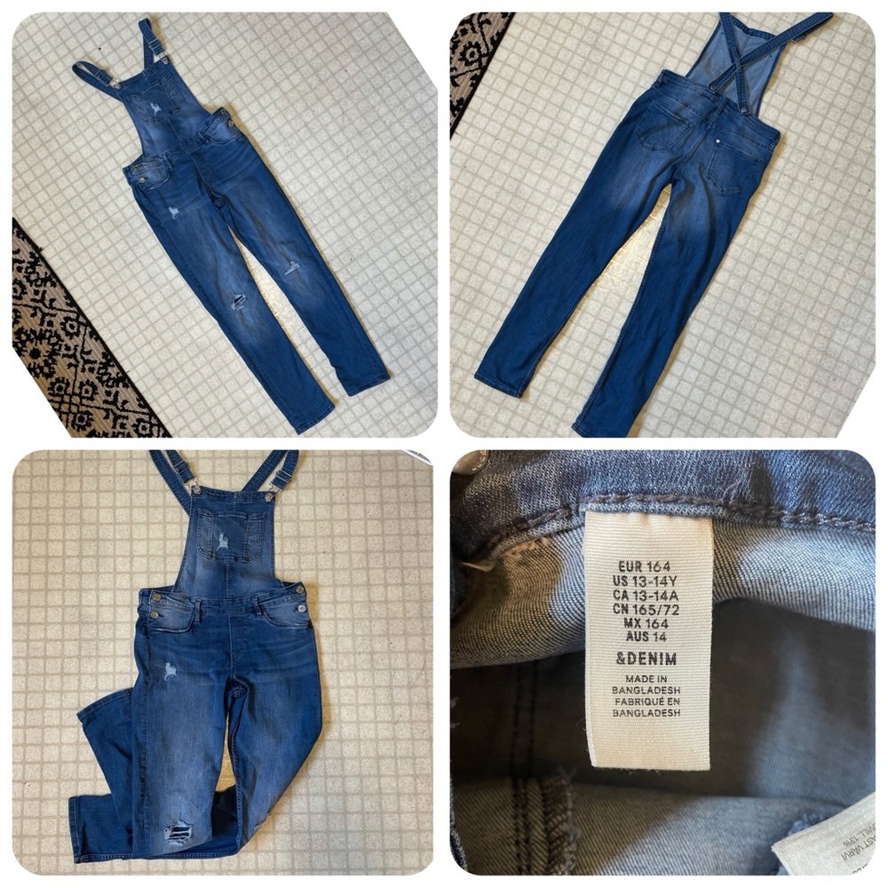 & Denim Distressed youth overalls